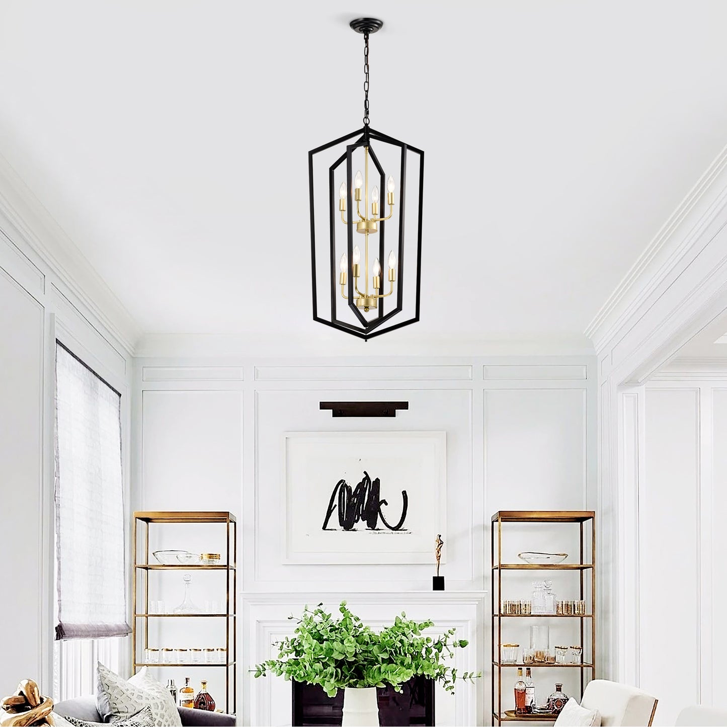 8 Light Farmhouse Hanging Lights Living Room Chandelier with Lantern Frame