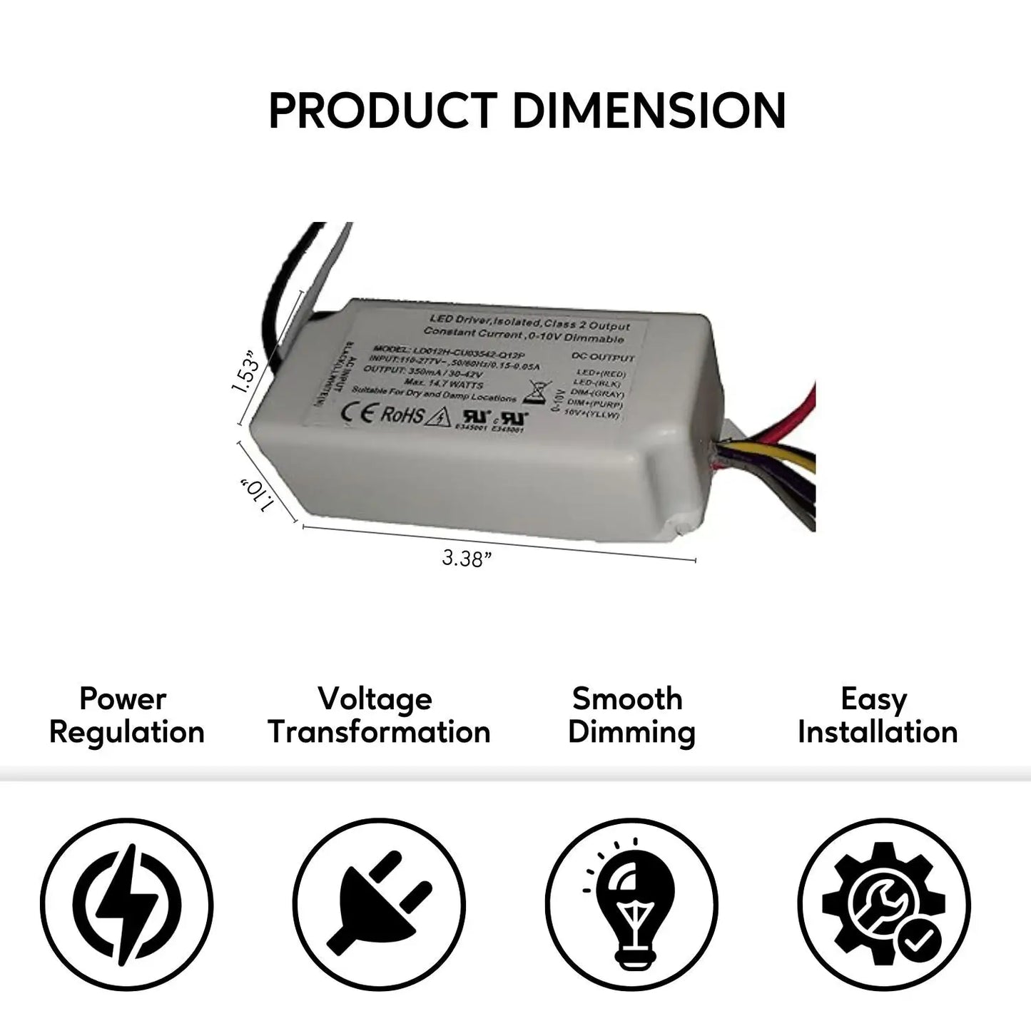 110-277V AC - 30V to 42V DC | 12W LED Driver LED Dimmer - 110 Volts - 277 Volts / 30V - 42V / 12 Watt - LED Driver