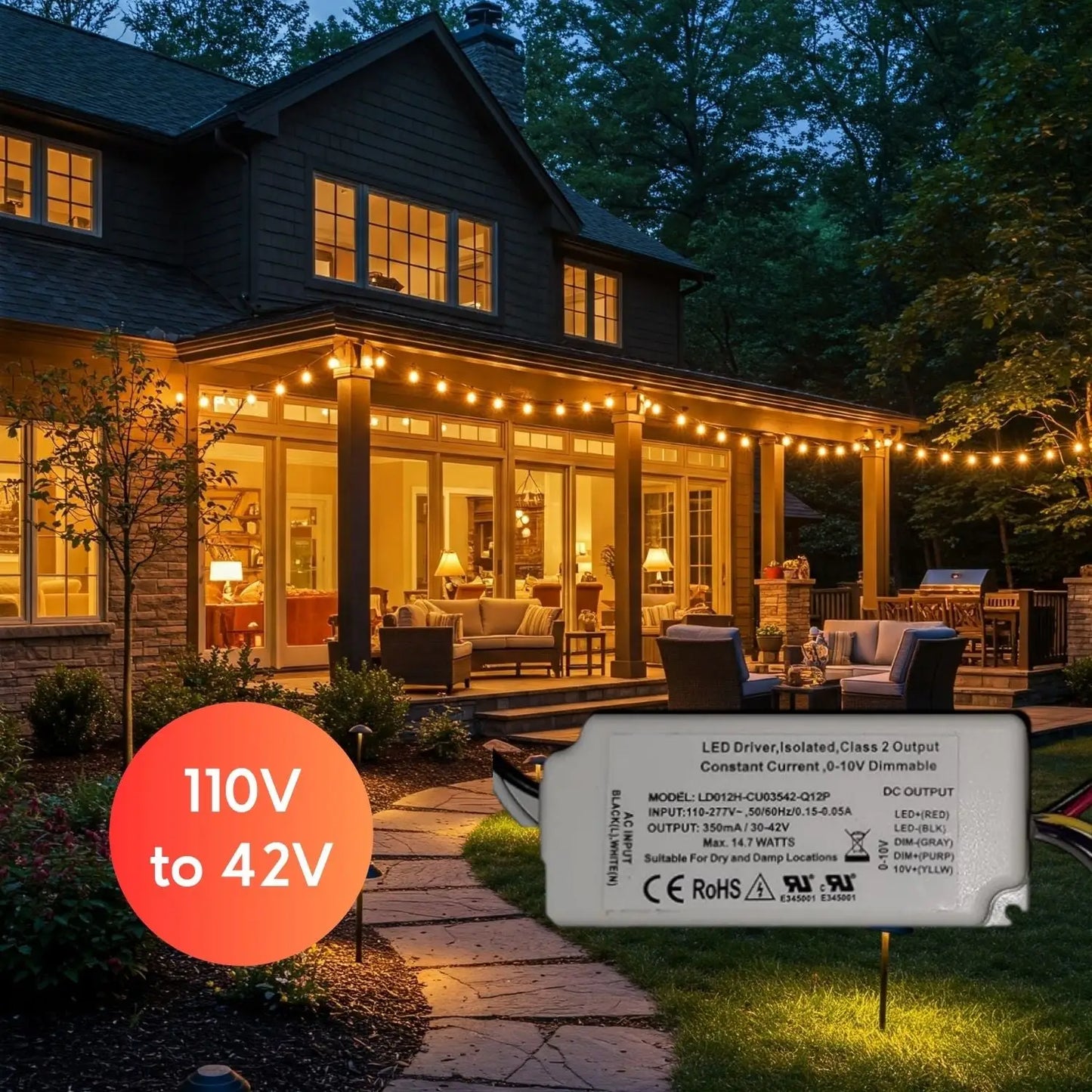 110-277V AC - 30V to 42V DC | 12W LED Driver LED Dimmer - 110 Volts - 277 Volts / 30V - 42V / 12 Watt - LED Driver