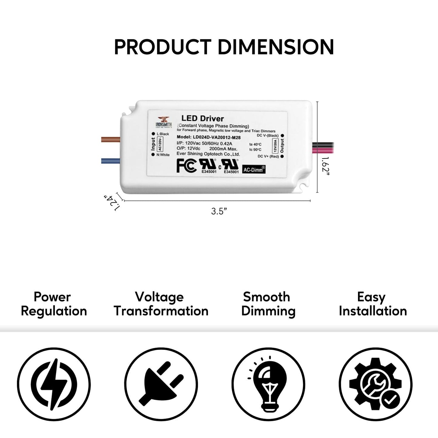 120V -24V 24W | LED Light Driver with Triac Dimming - 120 Volts / 24V / 24 Watt - LED Driver