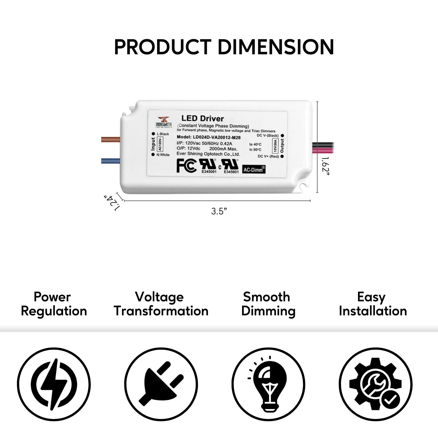 120V -24V 24W | LED Light Driver with Triac Dimming - 120 Volts / 24V / 24 Watt - LED Driver