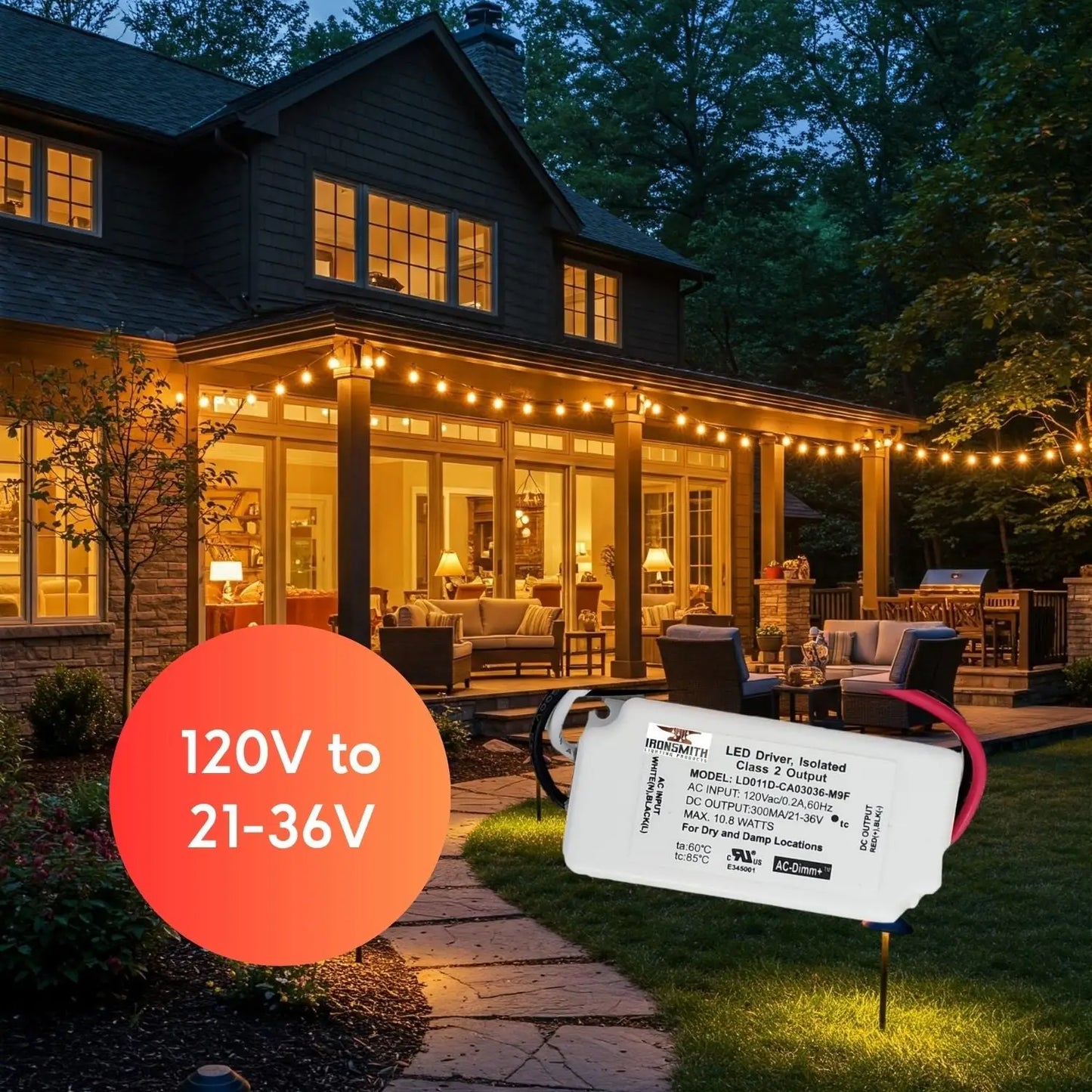 120V AC - 21V to 36V DC | 10.8W Triac Dimming LED Driver Constant Current - 120 Volts / 21V - 36V / 10.8 Watt - LED