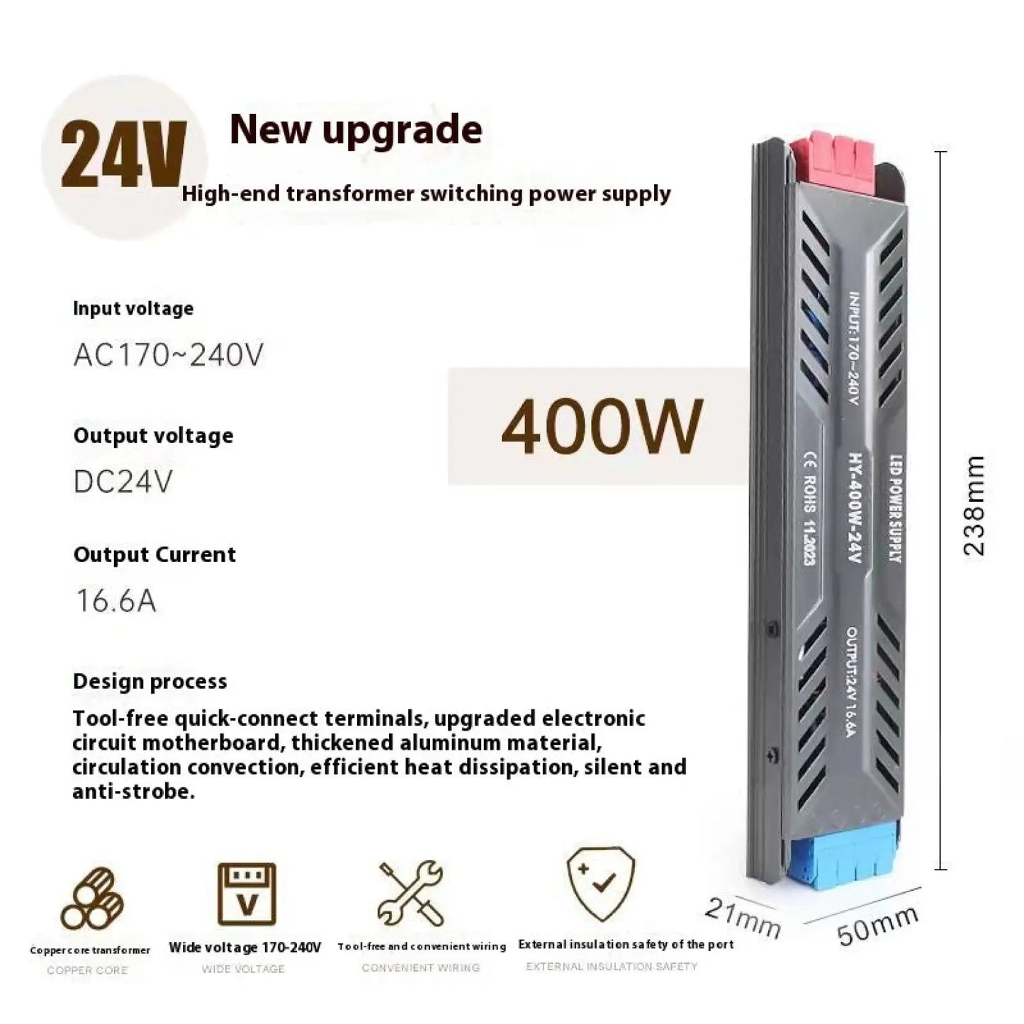 12V Power Supply for LED Strip with Anti-Strobe Technology - 12V Hanging Light