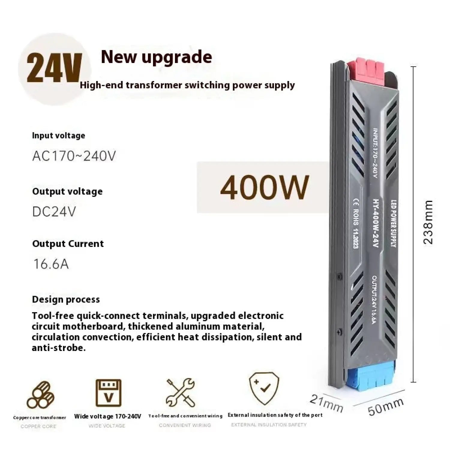 12V Power Supply for LED Strip with Anti-Strobe Technology - 12V Hanging Light