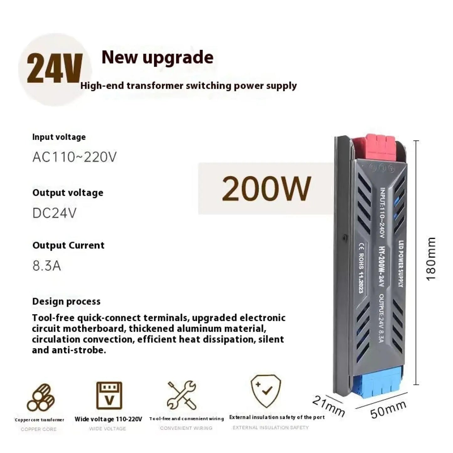 12V Power Supply for LED Strip with Anti-Strobe Technology - 12V Hanging Light