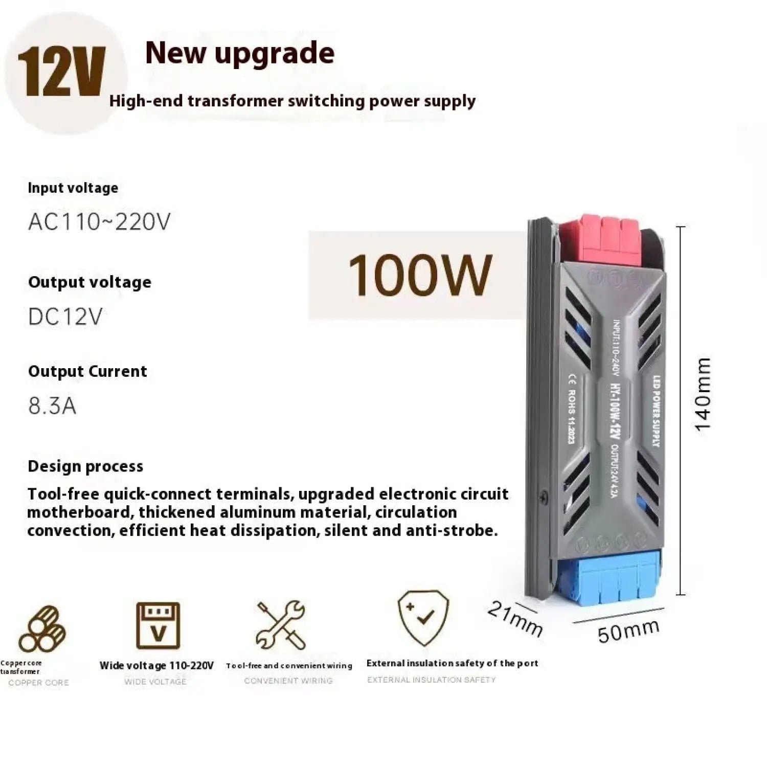 12V Power Supply for LED Strip with Anti-Strobe Technology - 12V Hanging Light