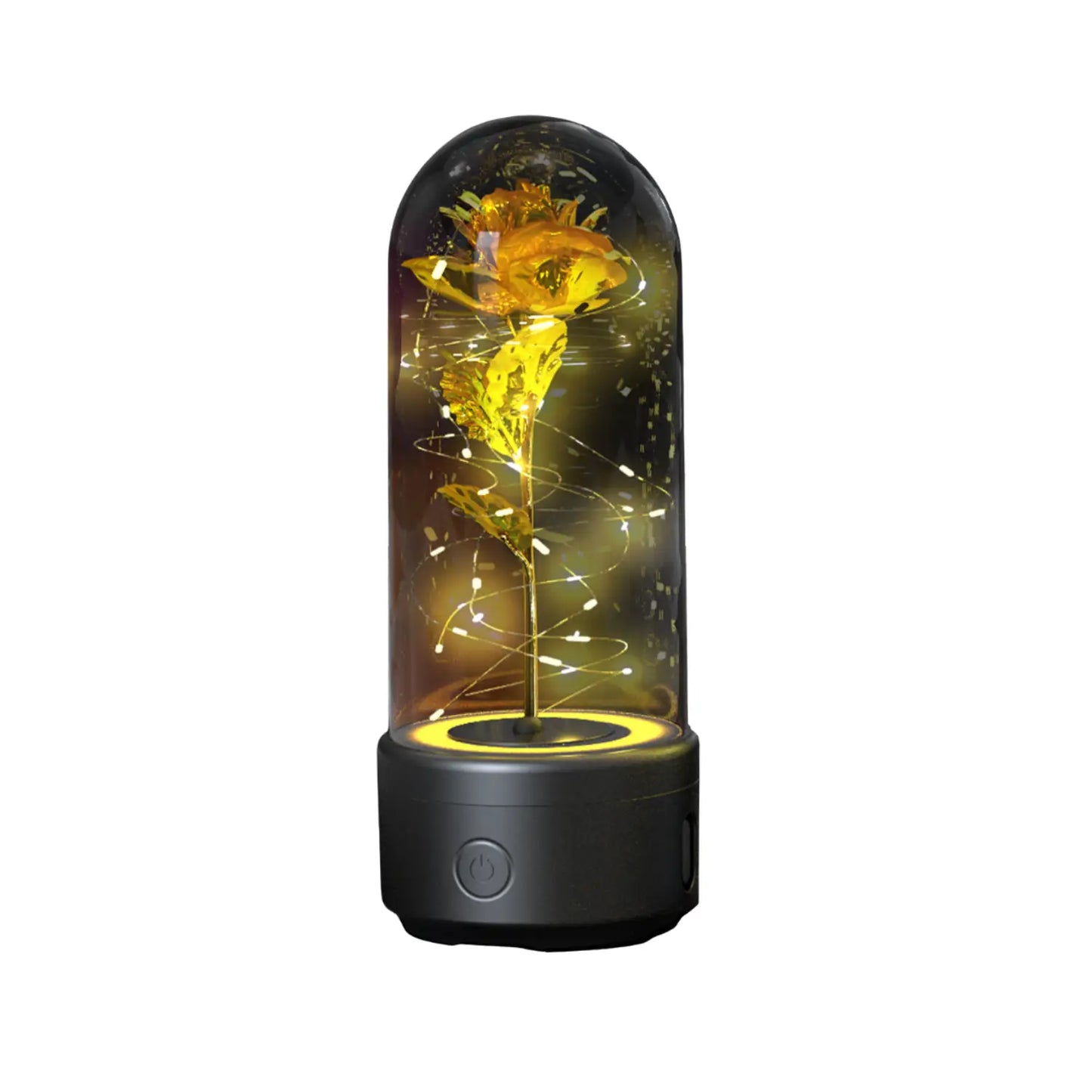 2 In 1 Rose Flowers in Creative LED Glass Lamp with Bluetooth for Home Decor - Black Base Gold Flower - portable lights