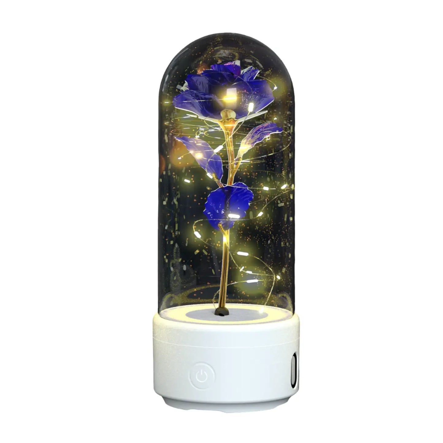 2 In 1 Rose Flowers in Creative LED Glass Lamp with Bluetooth for Home Decor - White Base Purple Flower - portable