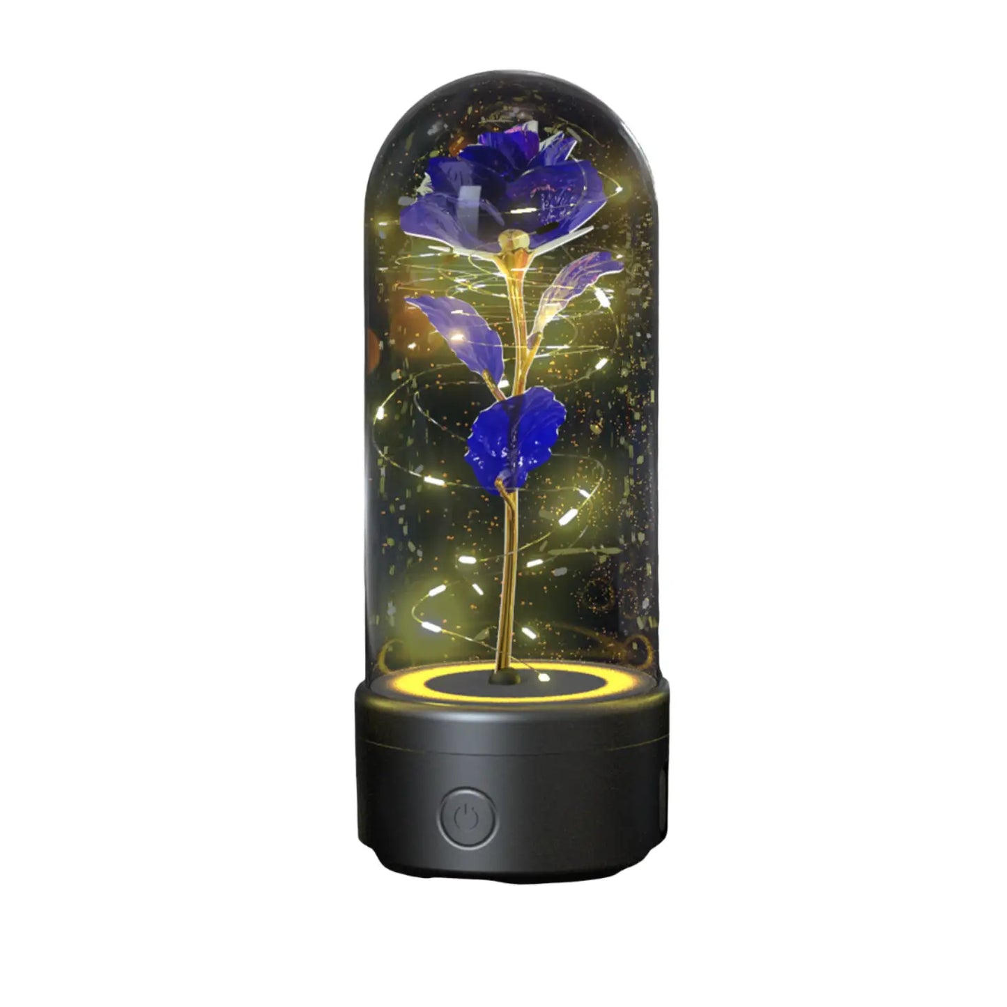 2 In 1 Rose Flowers in Creative LED Glass Lamp with Bluetooth for Home Decor - Black Base Purple Flower - portable