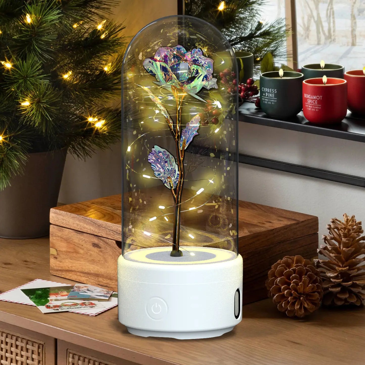 Creative 2 In 1 Rose Flowers LED Light And Bluetooth-compatible Speaker Valentine’s Day Gift Rose Luminous Night Light