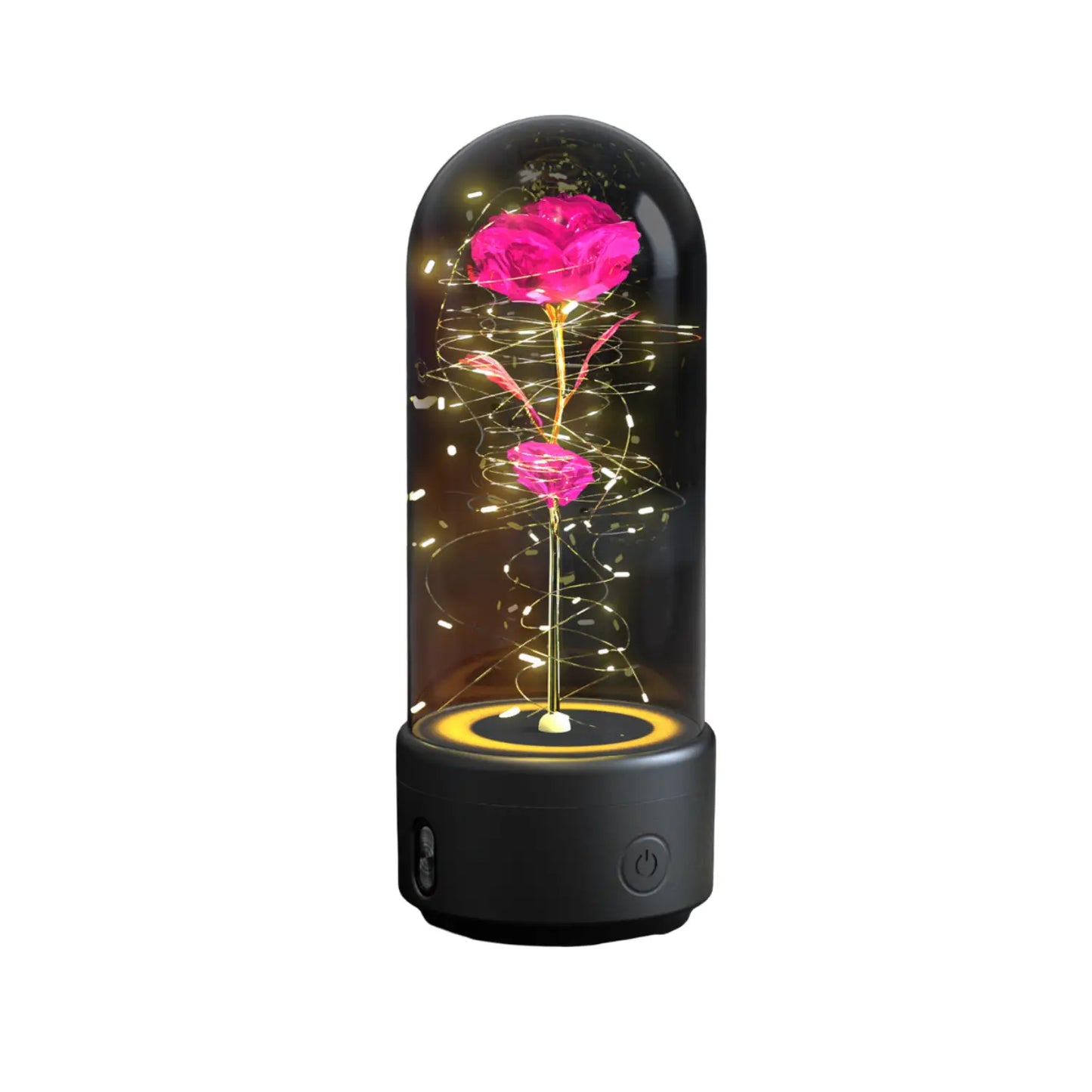 2 In 1 Rose Flowers in Creative LED Glass Lamp with Bluetooth for Home Decor - Black Base Color Flower - portable lights