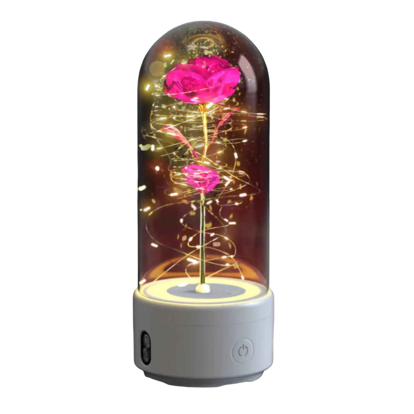 2 In 1 Rose Flowers in Creative LED Glass Lamp with Bluetooth for Home Decor - White Base Color Flower - portable lights