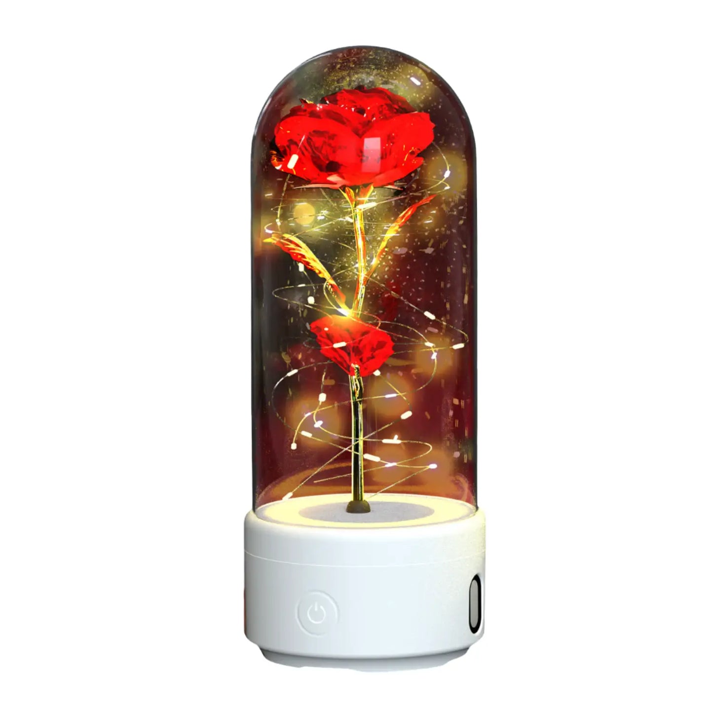 2 In 1 Rose Flowers in Creative LED Glass Lamp with Bluetooth for Home Decor - White Base Red Flower - portable lights