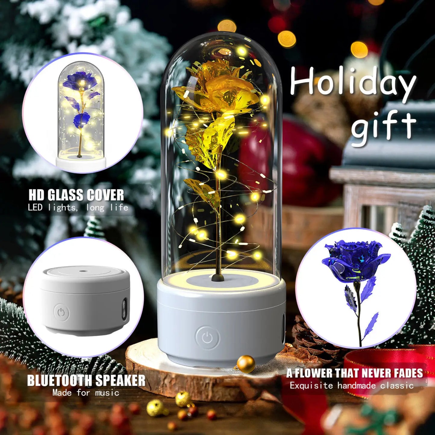 Creative 2 In 1 Rose Flowers LED Light And Bluetooth-compatible Speaker Valentine’s Day Gift Rose Luminous Night Light