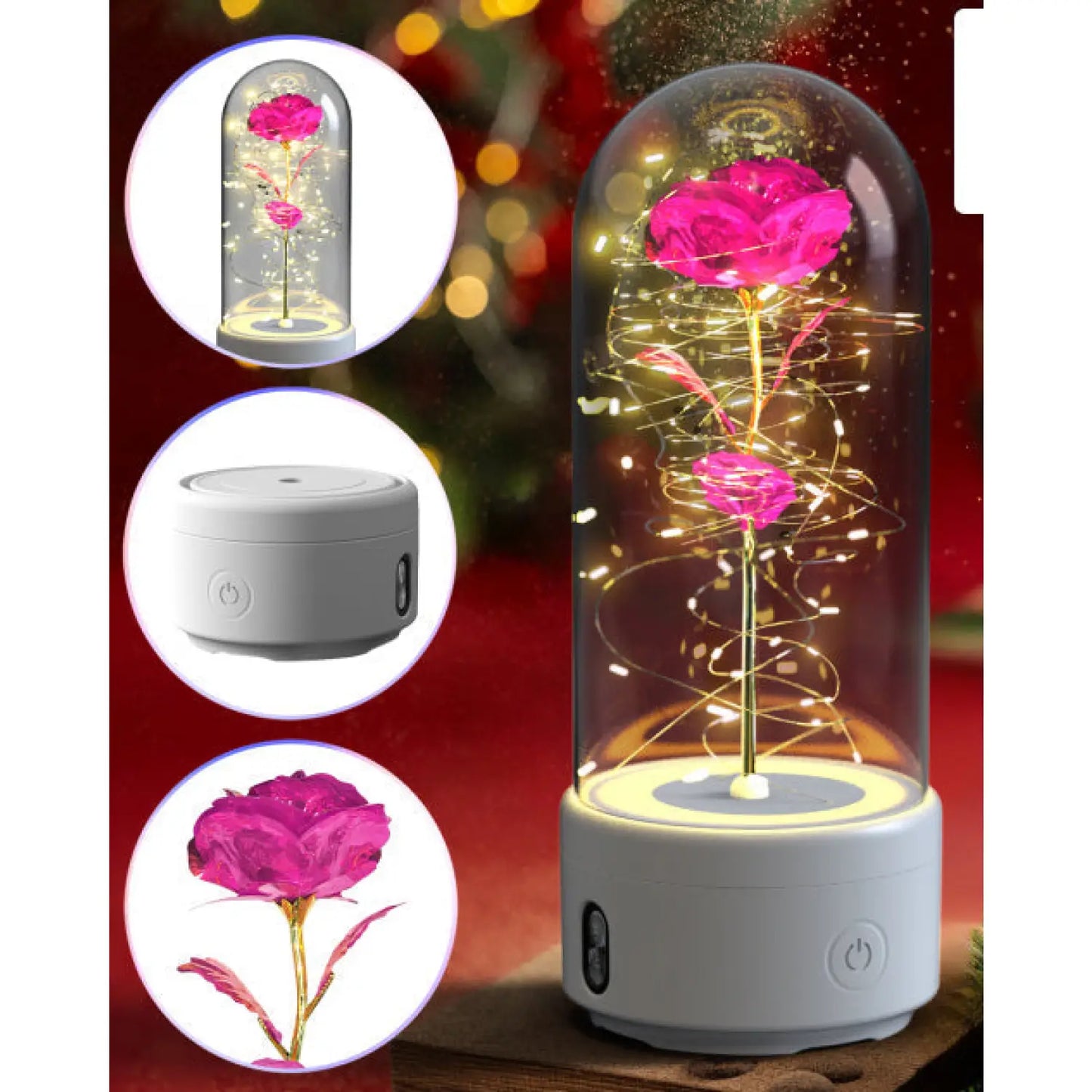 Creative 2 In 1 Rose Flowers LED Light And Bluetooth-compatible Speaker Valentine’s Day Gift Rose Luminous Night Light