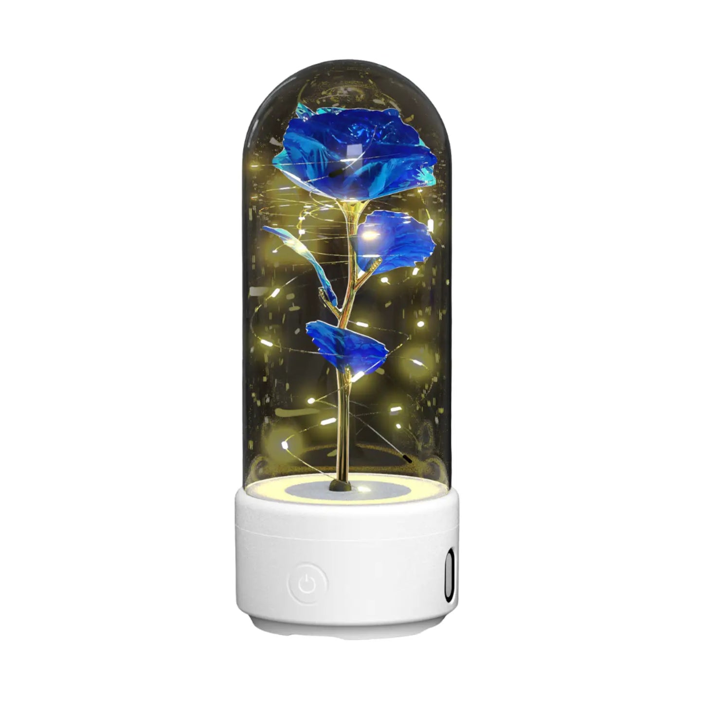 2 In 1 Rose Flowers in Creative LED Glass Lamp with Bluetooth for Home Decor - White Base Blue Flower - portable lights