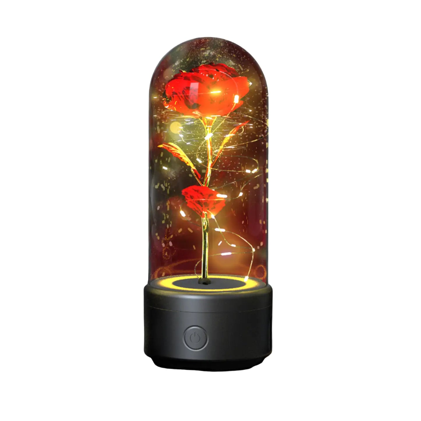 2 In 1 Rose Flowers in Creative LED Glass Lamp with Bluetooth for Home Decor - Black Base Red Flower - portable lights