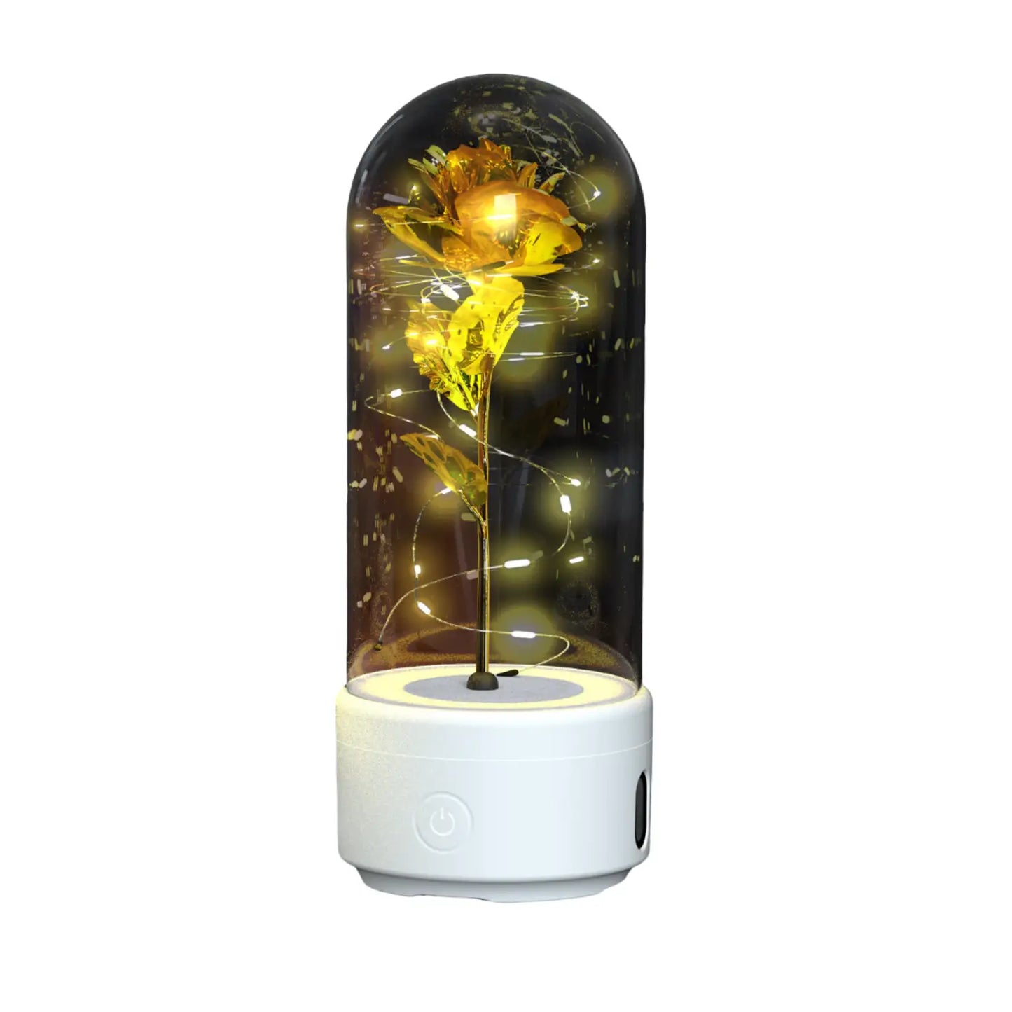 2 In 1 Rose Flowers in Creative LED Glass Lamp with Bluetooth for Home Decor - White Base Gold Flower - portable lights