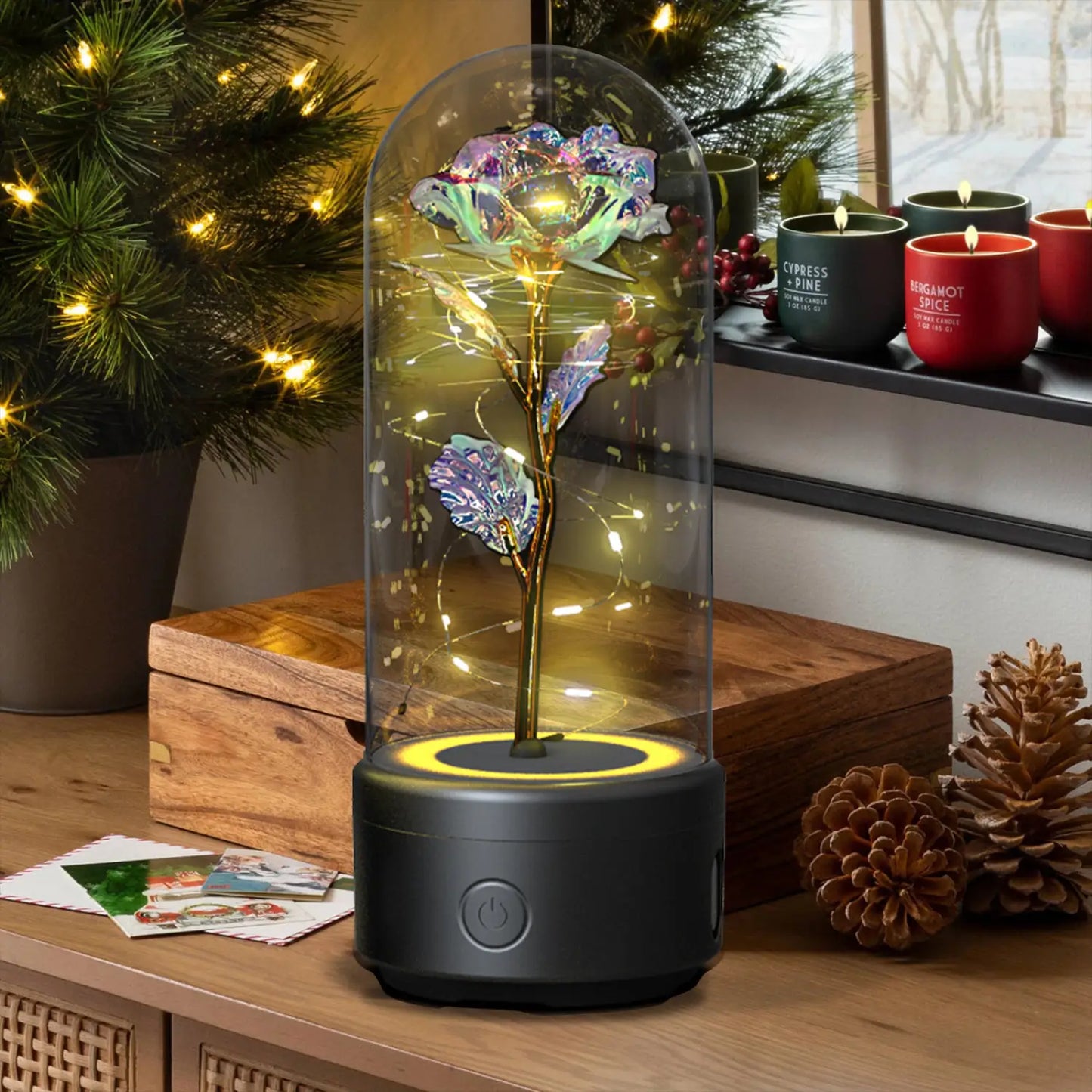 Creative 2 In 1 Rose Flowers LED Light And Bluetooth-compatible Speaker Valentine’s Day Gift Rose Luminous Night Light