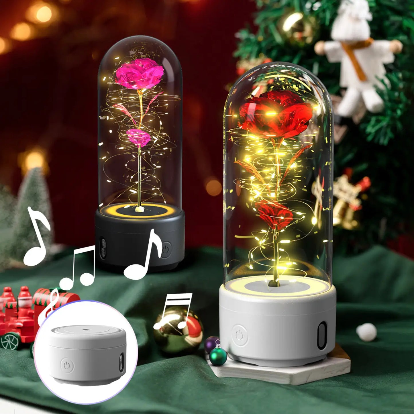 Creative 2 In 1 Rose Flowers LED Light And Bluetooth-compatible Speaker Valentine’s Day Gift Rose Luminous Night Light