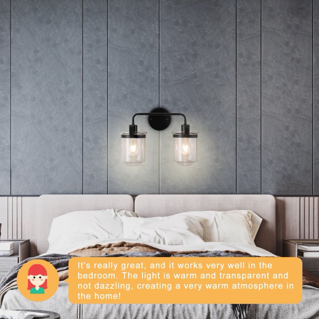 2-Light With Clear Glass Shade,Modern Sconce Industrial Indoor Light Fixture For Bathroom Living Room Bedroom Over