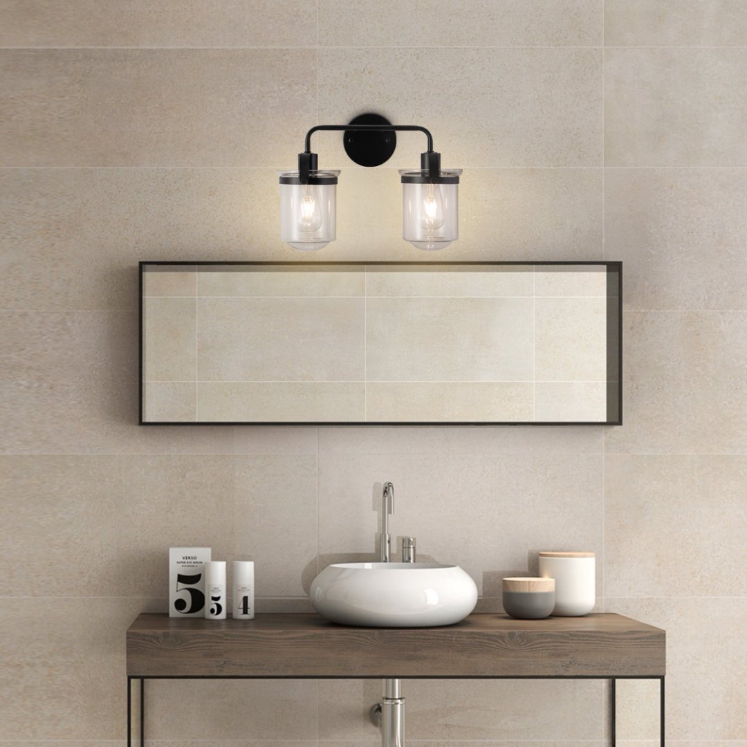 2-Light With Clear Glass Shade,Modern Sconce Industrial Indoor Light Fixture For Bathroom Living Room Bedroom Over