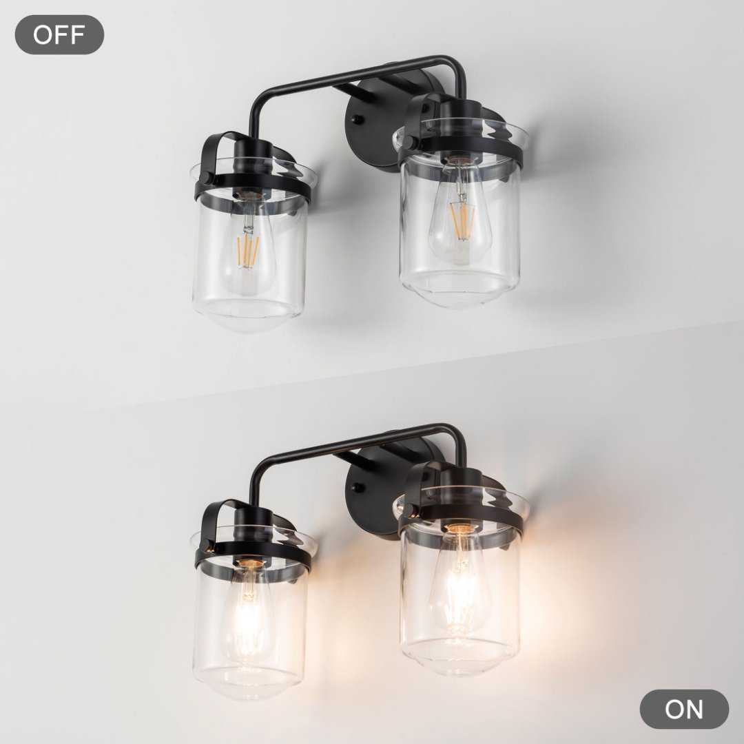 2-Light With Clear Glass Shade,Modern Sconce Industrial Indoor Light Fixture For Bathroom Living Room Bedroom Over