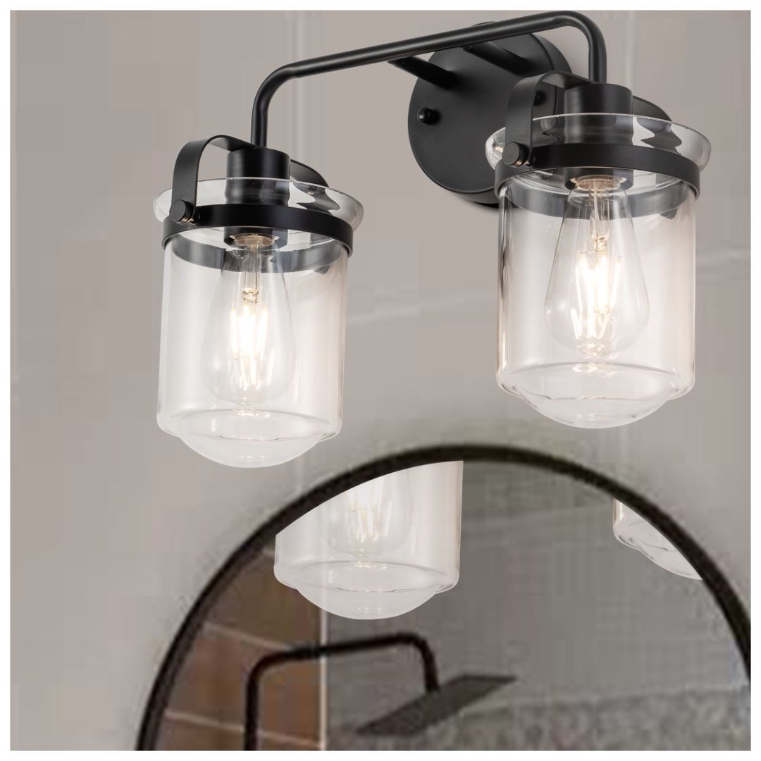 2-Light With Clear Glass Shade,Modern Sconce Industrial Indoor Light Fixture For Bathroom Living Room Bedroom Over