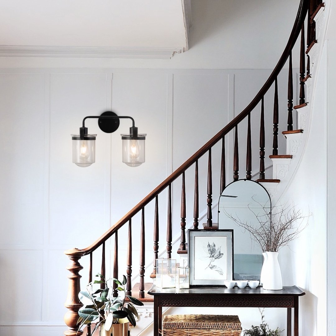 2-Light With Clear Glass Shade,Modern Sconce Industrial Indoor Light Fixture For Bathroom Living Room Bedroom Over