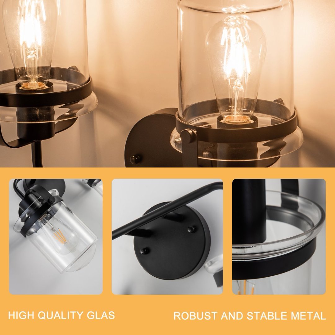 2-Light With Clear Glass Shade,Modern Sconce Industrial Indoor Light Fixture For Bathroom Living Room Bedroom Over