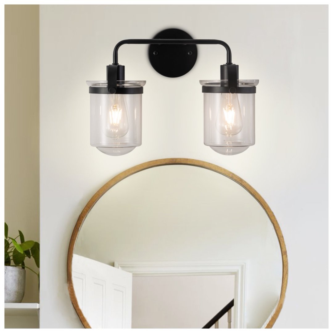 2-Light With Clear Glass Shade,Modern Sconce Industrial Indoor Light Fixture For Bathroom Living Room Bedroom Over