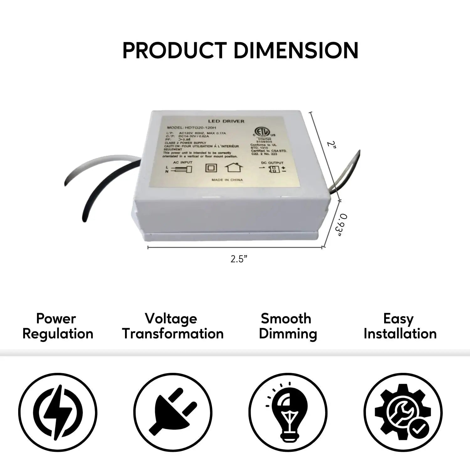 20W LED Drivers 14-32V DC 20W Max 0.17A Dimmable - 120 Volts / 14V - 32V / 20 Watt - LED Driver