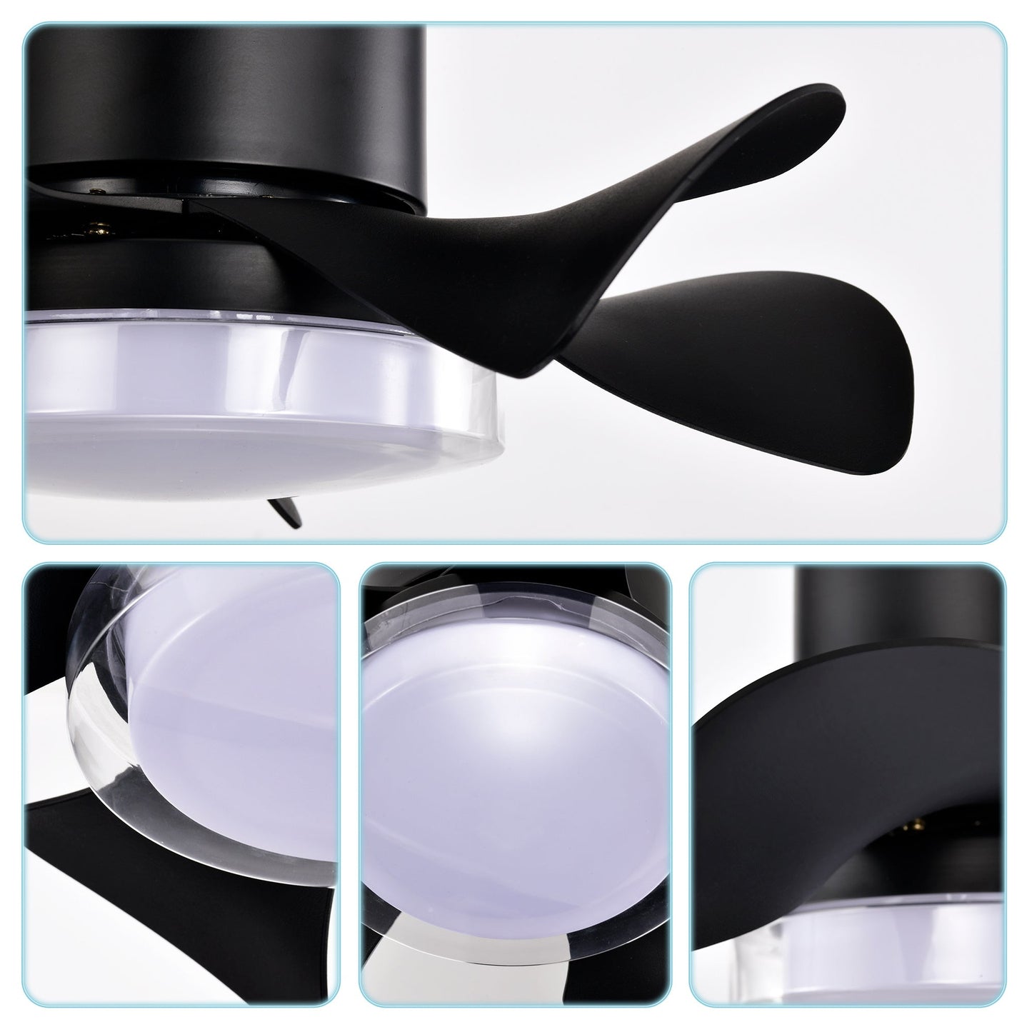 21’’ Matte Black Ceiling Fans with Lights Quiet DC Motor & Remote Black 12V Hanging Light