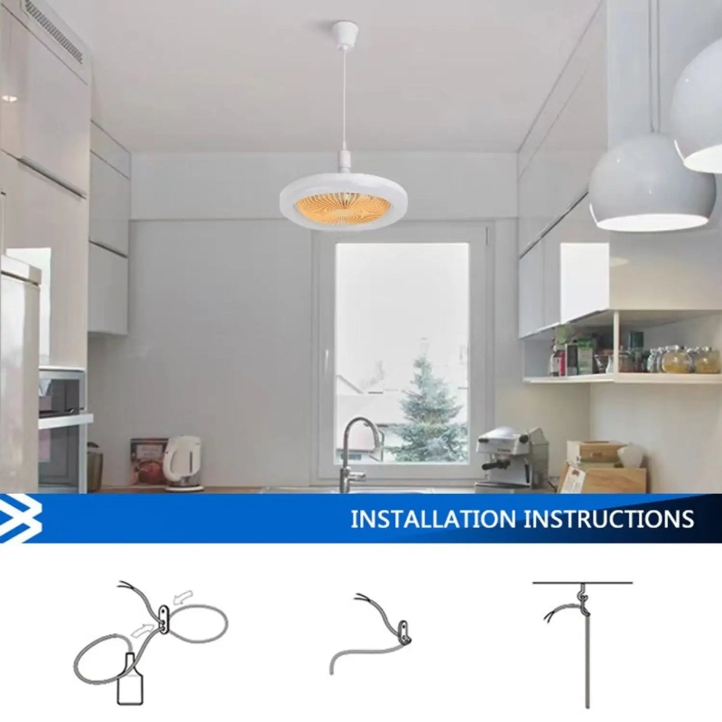 26CM Remote Control LED Light and Fan - Ceiling Fan with E27 Lamp - Hanging Fan