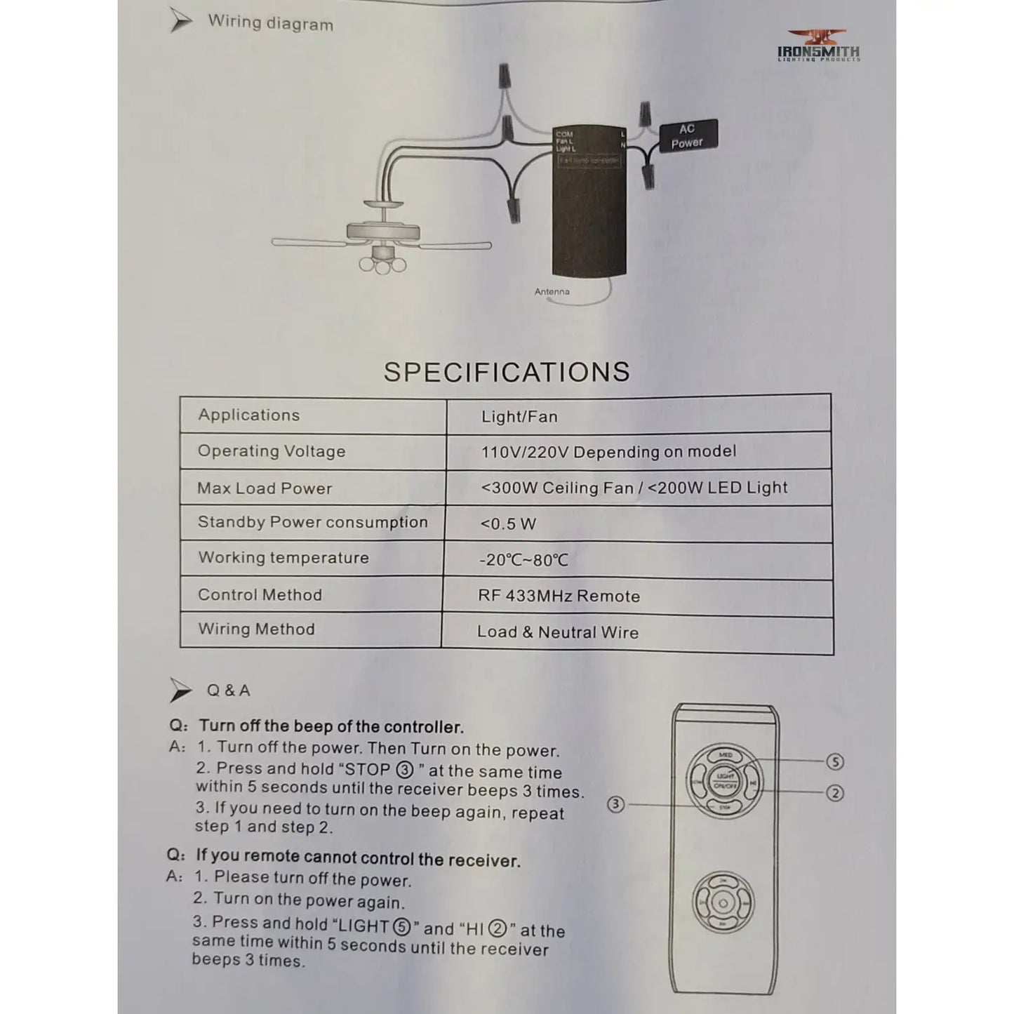 3-in-1 Ceiling Fan Light Timing & Speed Remote Universal Ceiling Fan Remote Control Kit - Ceiling Fan Control