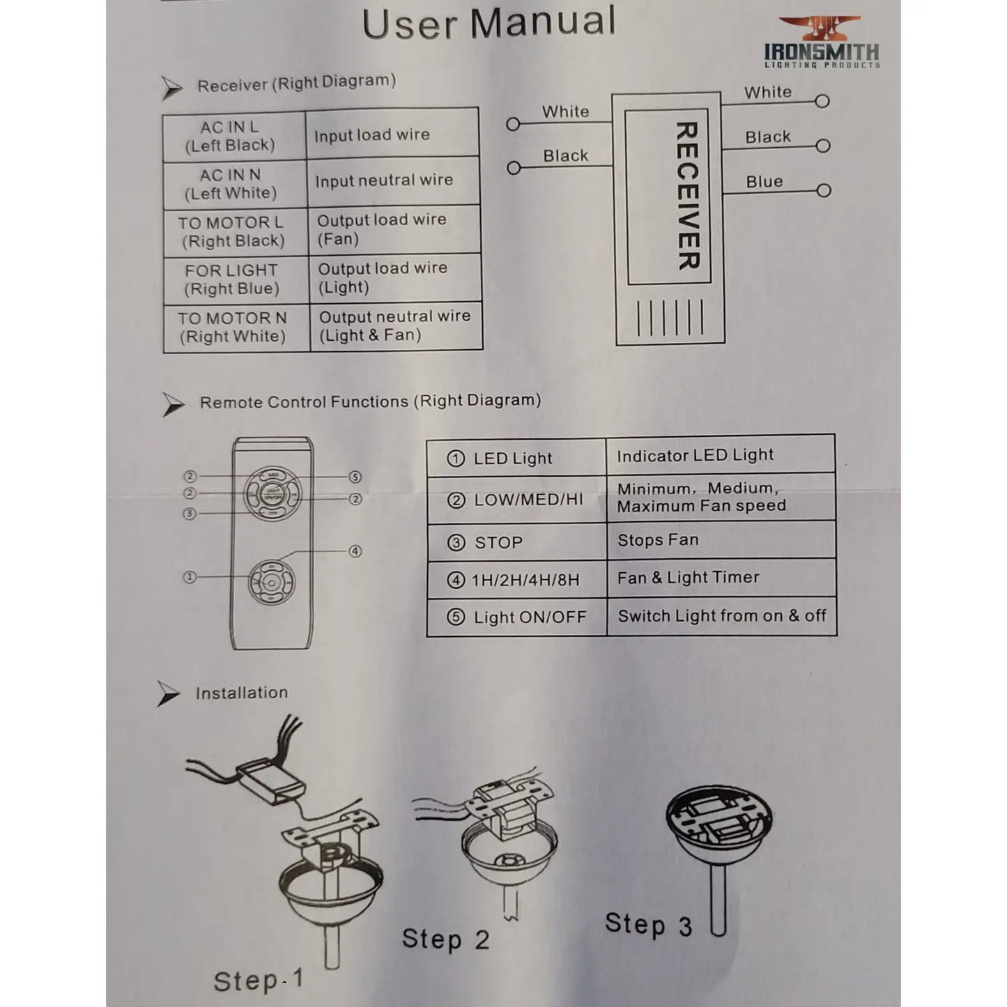 3-in-1 Ceiling Fan Light Timing & Speed Remote Universal Ceiling Fan Remote Control Kit - Ceiling Fan Control