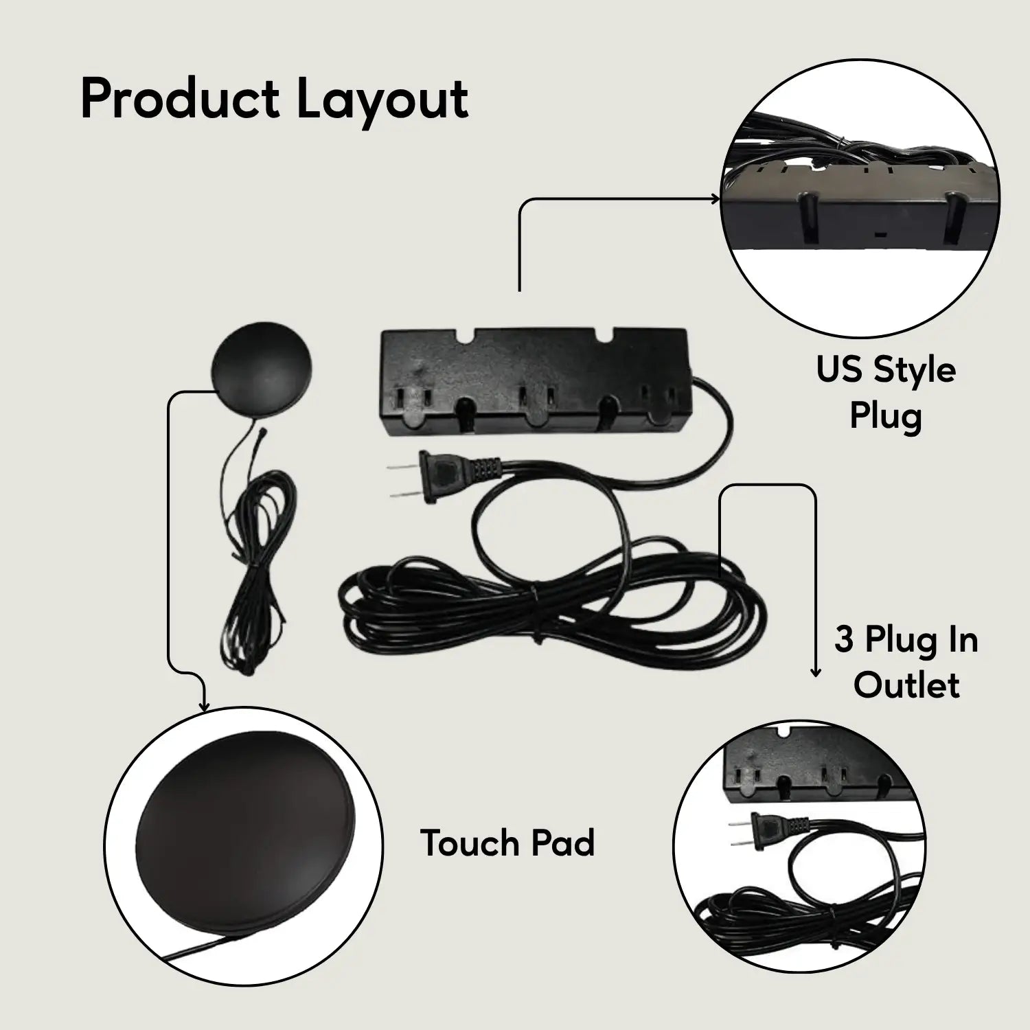3 Level touch Light Dimmer with 3 Plug - Receptacles 120V - Transformer