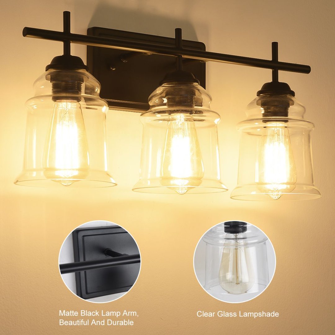3-Light With Clear Glass Satin Shade,Unique Hand-make Lampshade Industrial Indoor Light Fixture For Bathroom Living