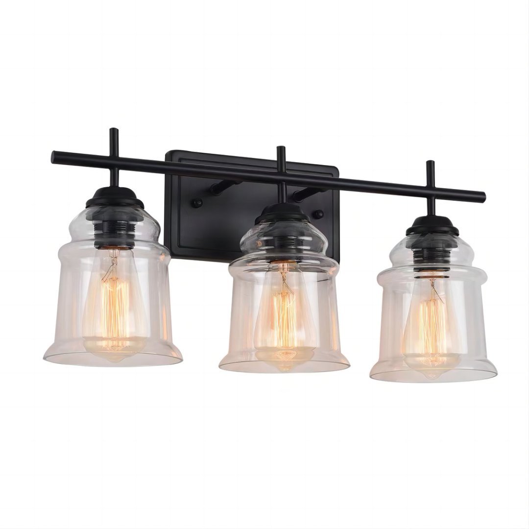 3-Light With Clear Glass Satin Shade,Unique Hand-make Lampshade Industrial Indoor Light Fixture For Bathroom Living