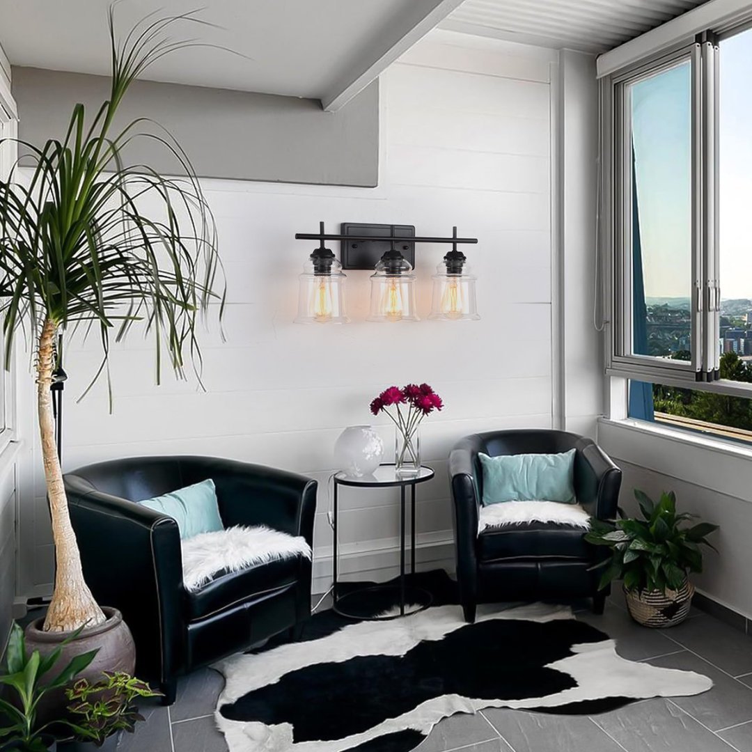 3-Light With Clear Glass Satin Shade,Unique Hand-make Lampshade Industrial Indoor Light Fixture For Bathroom Living