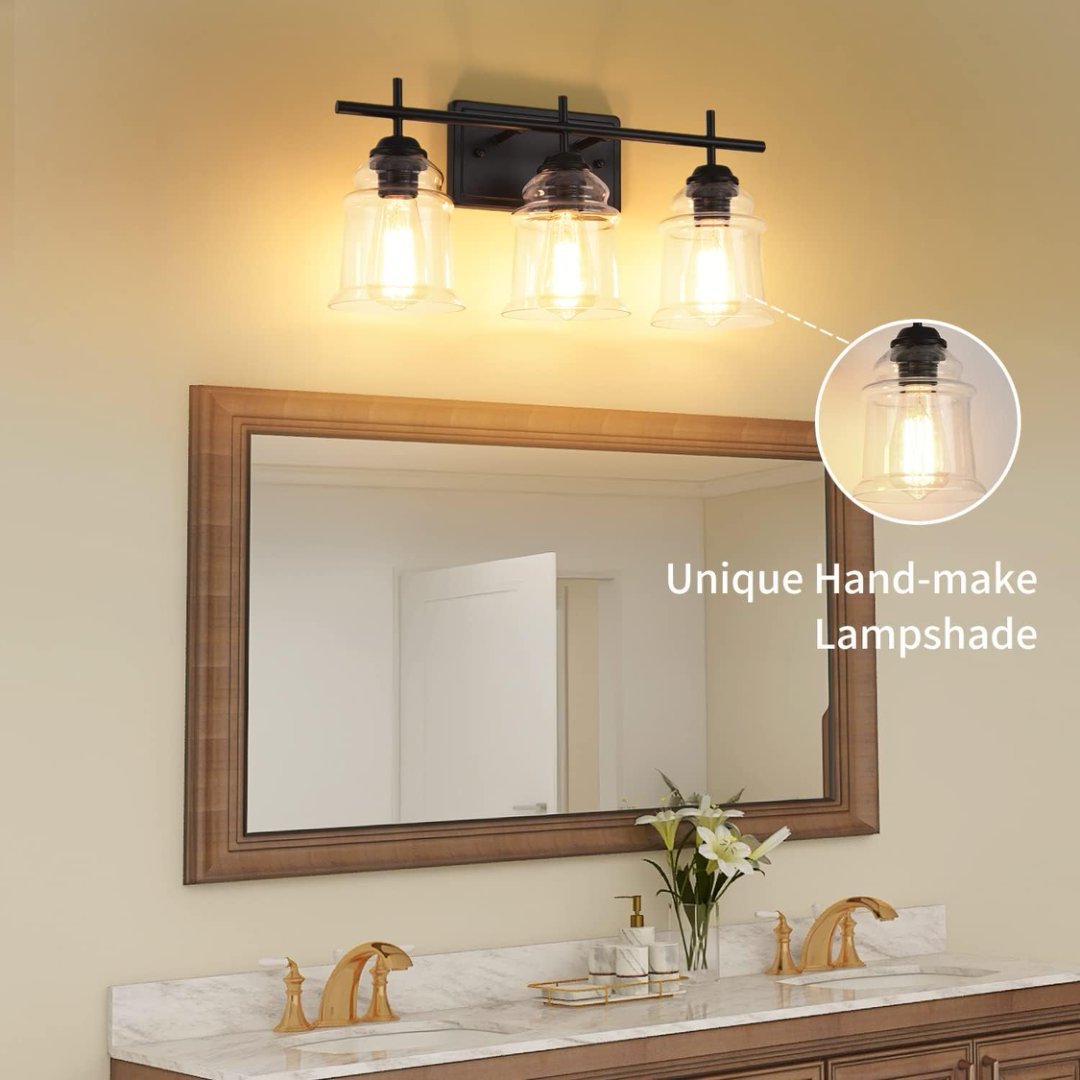 3-Light With Clear Glass Satin Shade,Unique Hand-make Lampshade Industrial Indoor Light Fixture For Bathroom Living