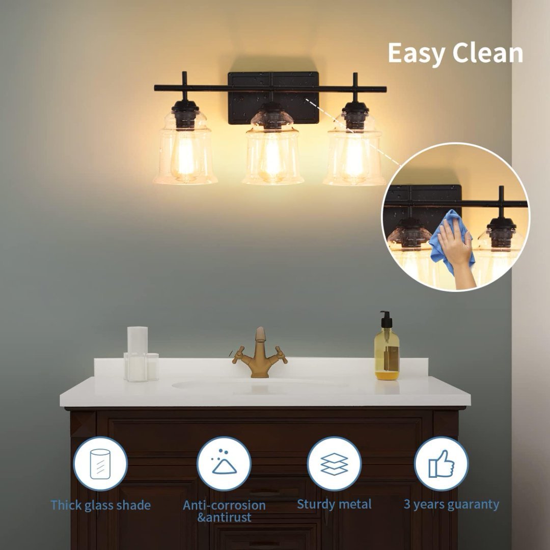 3-Light With Clear Glass Satin Shade,Unique Hand-make Lampshade Industrial Indoor Light Fixture For Bathroom Living