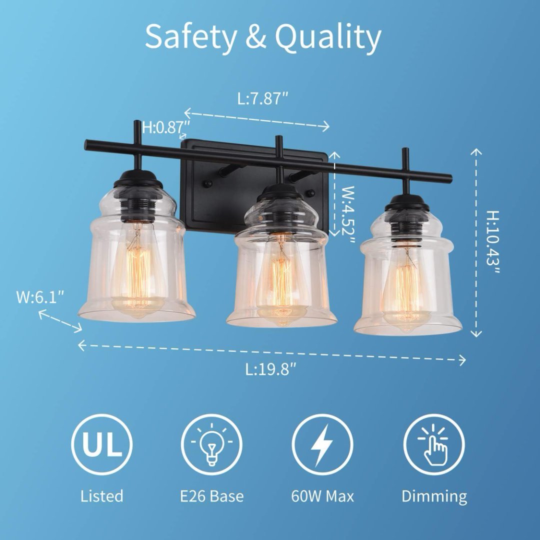 3-Light With Clear Glass Satin Shade,Unique Hand-make Lampshade Industrial Indoor Light Fixture For Bathroom Living