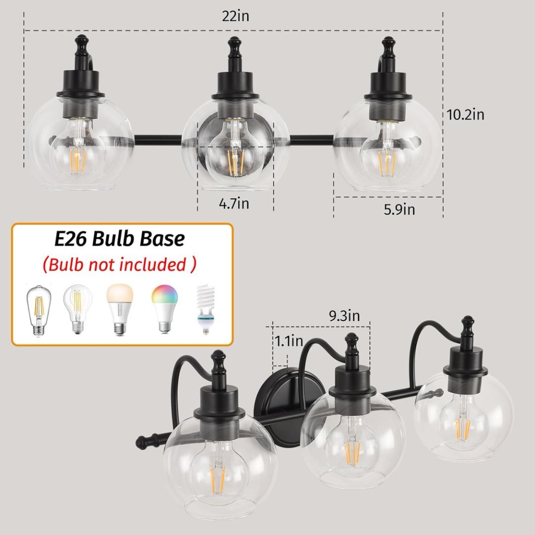 3 Lights Bathroom Vanity Fixture 22 Inch Bathroom Fixture Bathroom Lamp Above Mirror With Clear Glass Cover For Living