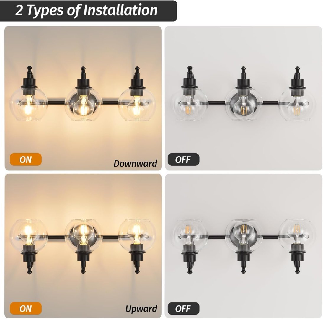 3 Lights Bathroom Vanity Fixture 22 Inch Bathroom Fixture Bathroom Lamp Above Mirror With Clear Glass Cover For Living