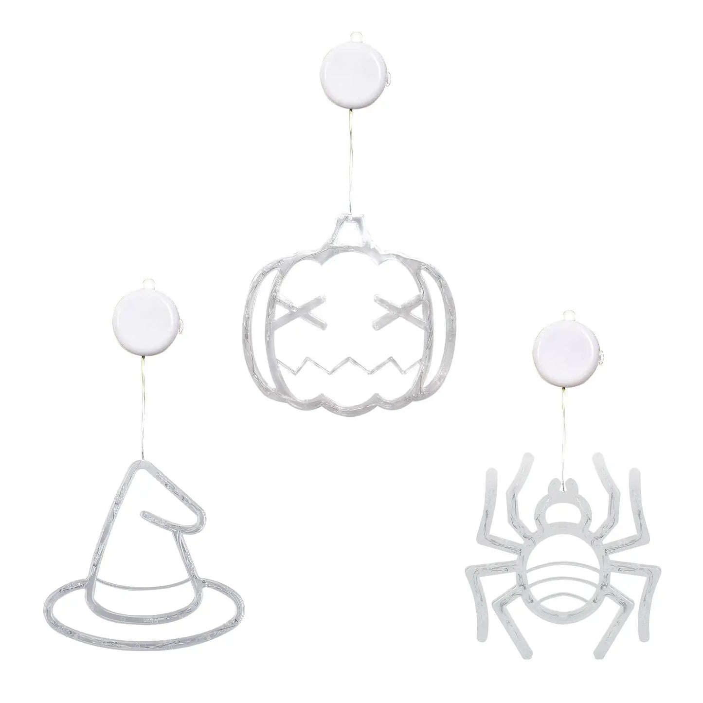 3 Pack Halloween Lights Battery Operated – Pumpkin Witch Hat & Spider - Transparent - Decorative Lights