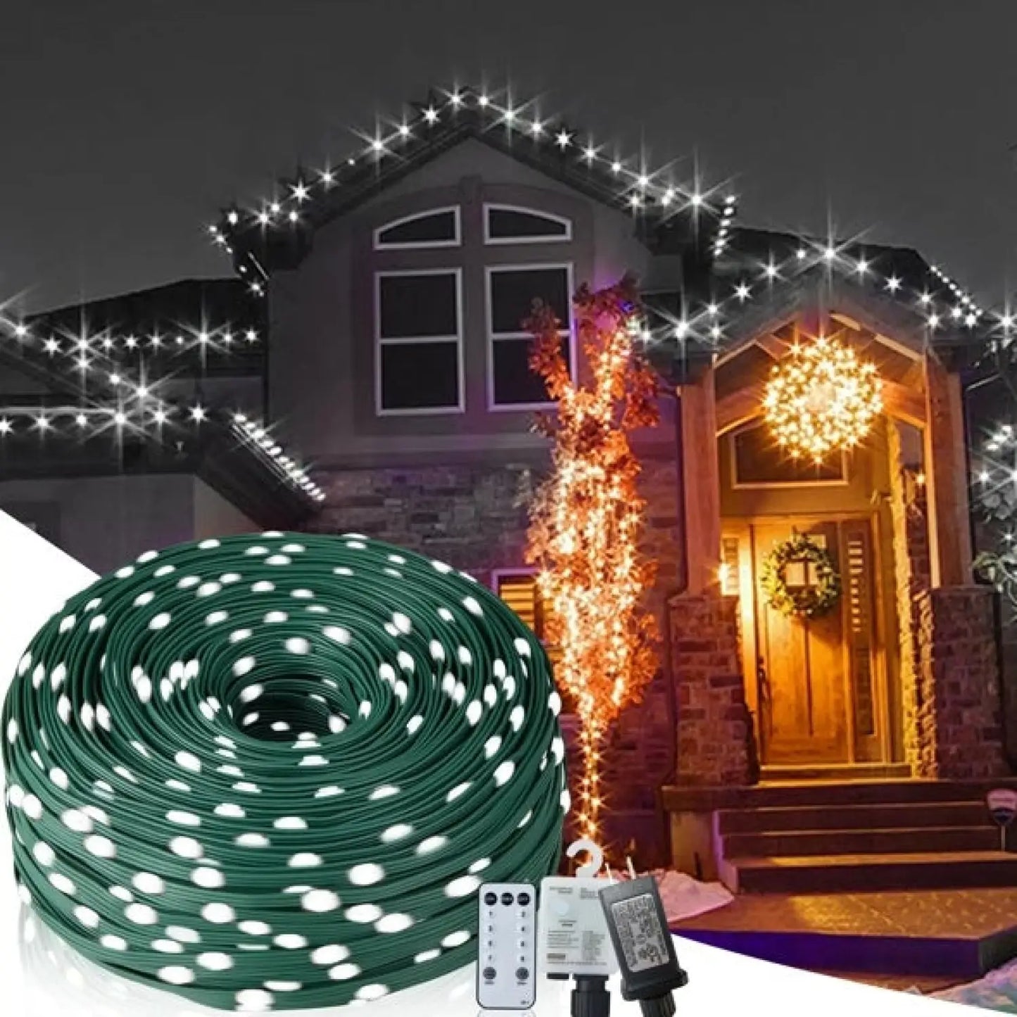 Christmas Rope Lights,1000LED 328Ft Outdoor Decorative String Strobe - As picture - 12V Hanging Light