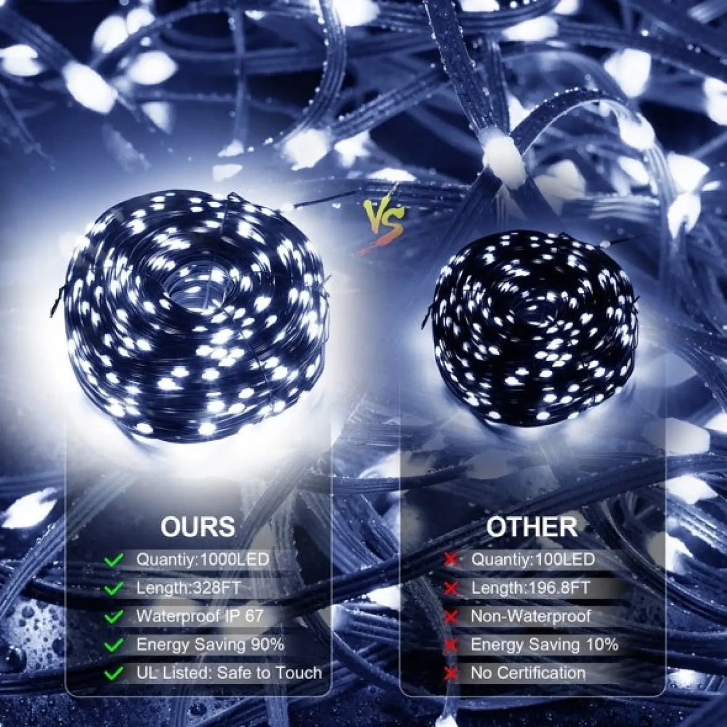 Christmas Rope Lights,1000LED 328Ft Outdoor Decorative String Strobe - As picture - 12V Hanging Light