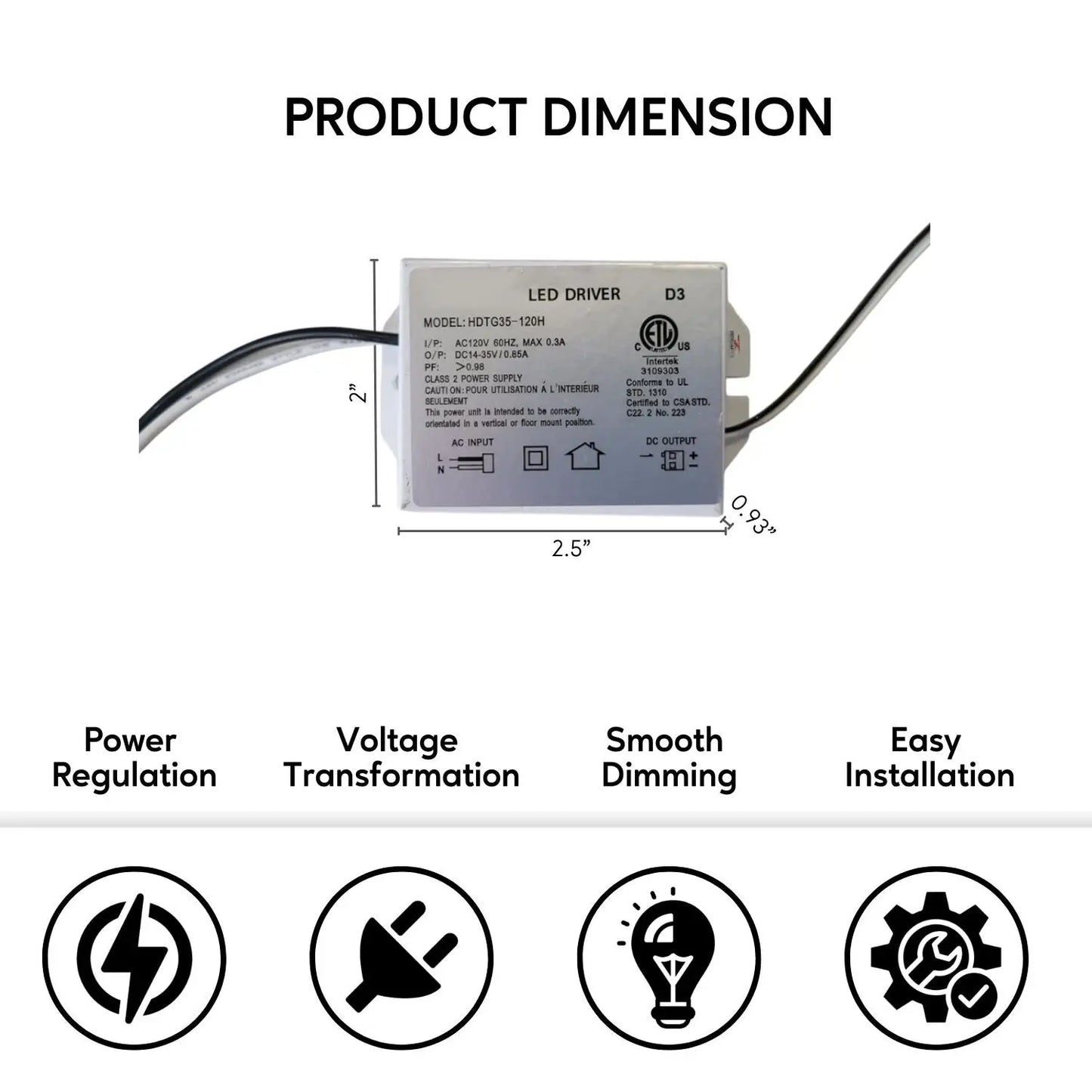 35W Dimmable LED Driver | Input AC 120V | Output DC 14-35V/0.3A - 120 Volts / 14V - 35V / 35 Watt - LED Driver