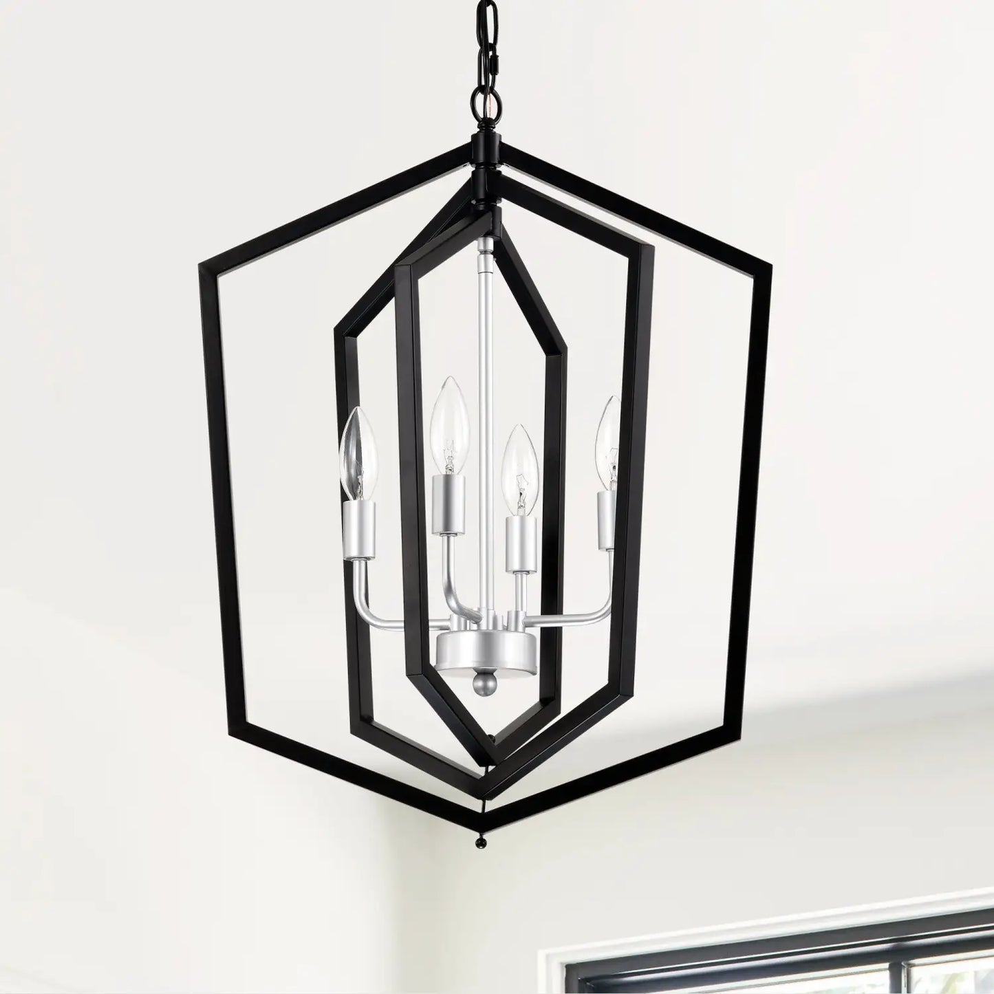 4 Light Farmhouse Kitchen Chandeliers Matte Black And Sliver Vintage Rustic Cage Light Fixture Adjustable Height